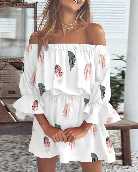 Dames Off-Shoulder Geprinte Lange Jurk Voor Feestelijke Gelegenheden - Elsie-3