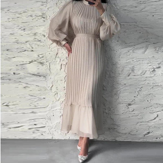 Variant image for Dames Midi Jurk Geplooid met Ballonmouwen - Elegante Stijl-16