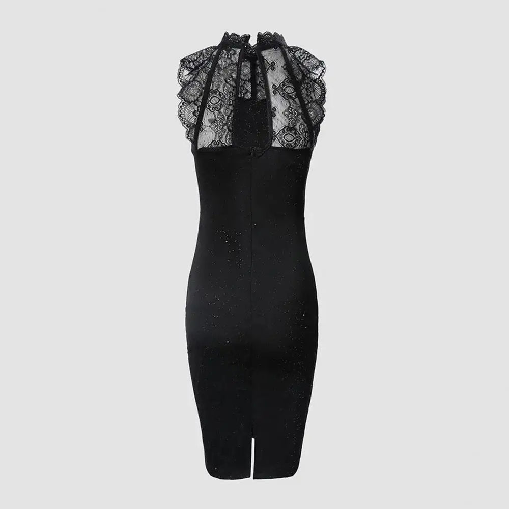 Dames Midi Jurk Zwart met Glitters en Kanten Details - Kirstie-2