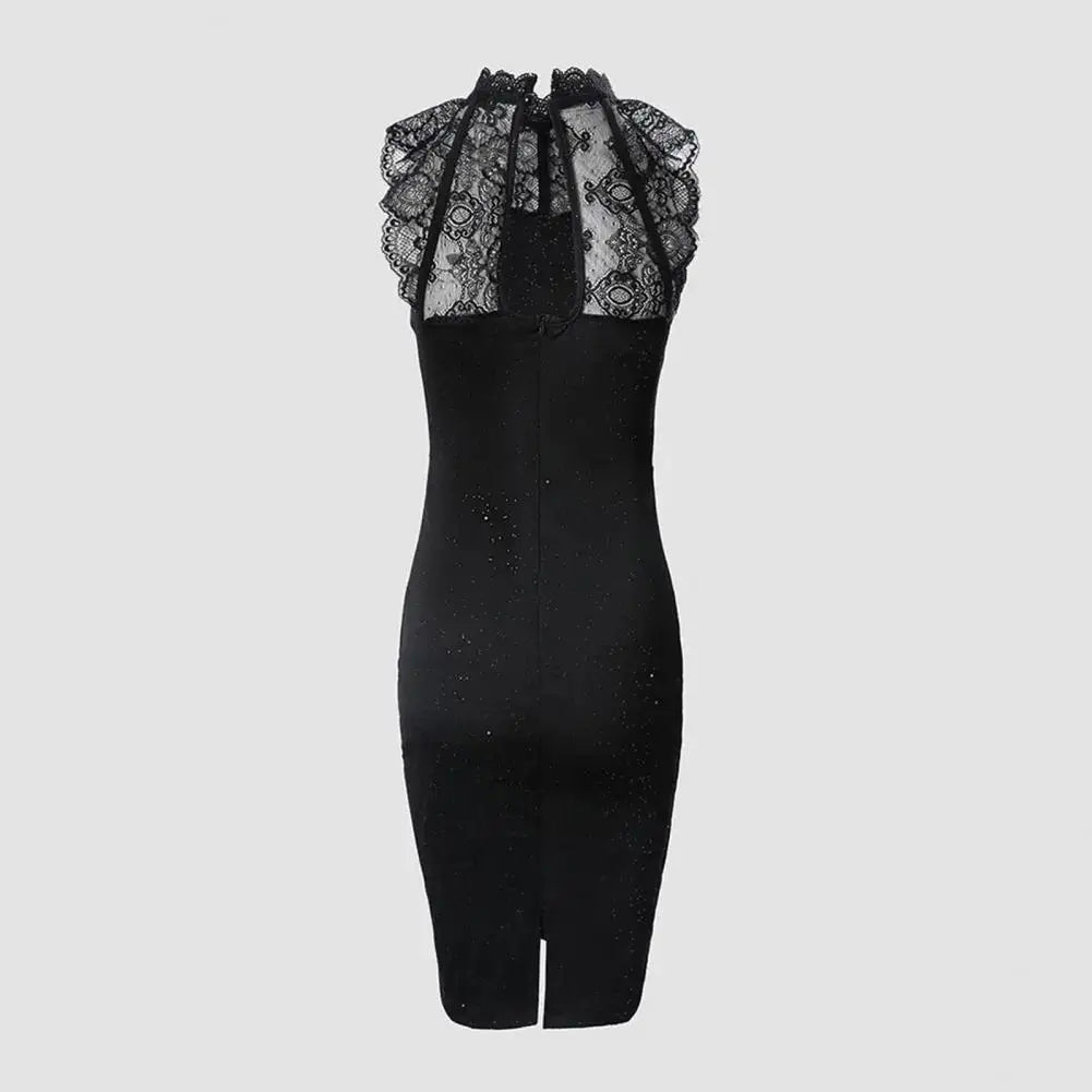 Dames Midi Jurk Zwart met Glitters en Kanten Details - Kirstie-2