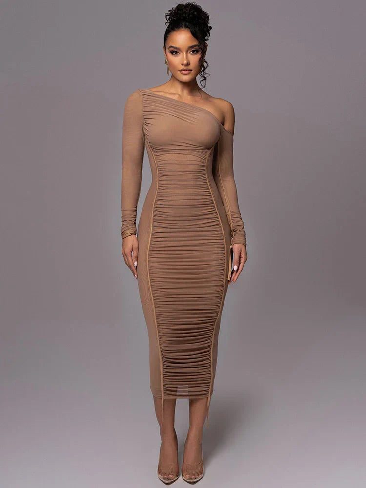 Dames Zwarte Midi Jurk Flatterend Silhouet van Luxe Polyester - Lilia-4