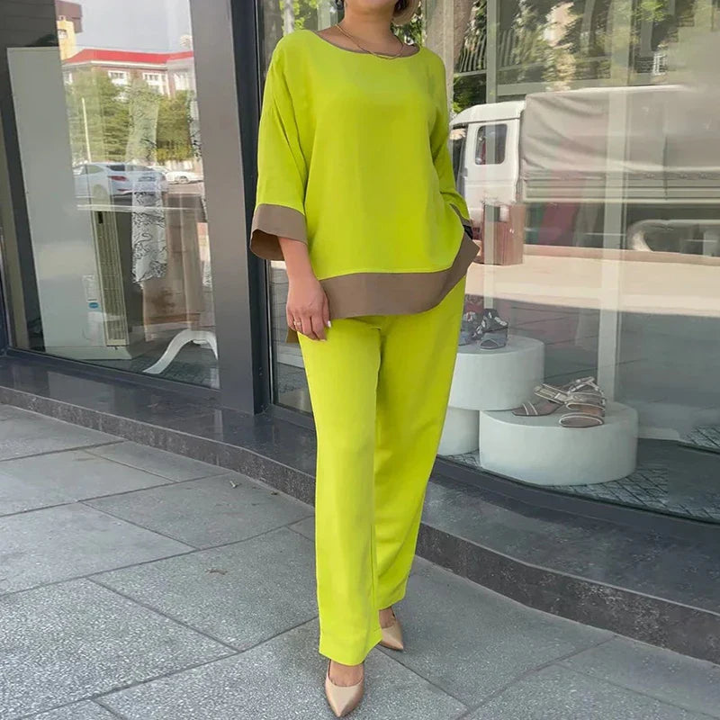 Dames Co Ord Set Luchtige Top en Rechte Broek - Savannah-1