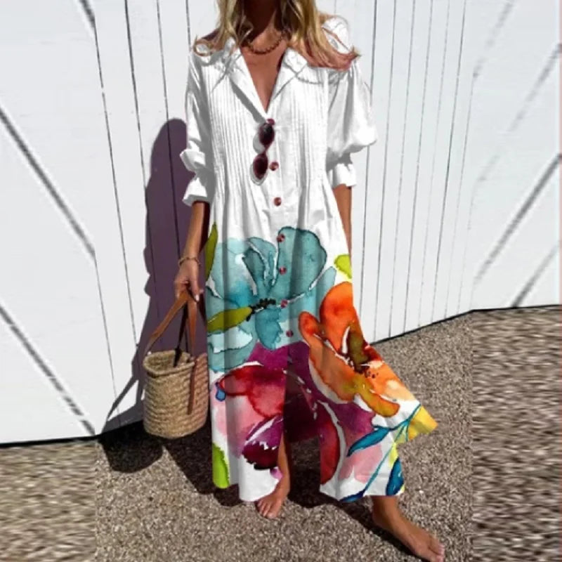 Dames Maxi Jurk Luchtige Viscoseblend Met Knoopsluiting - Natasha-5