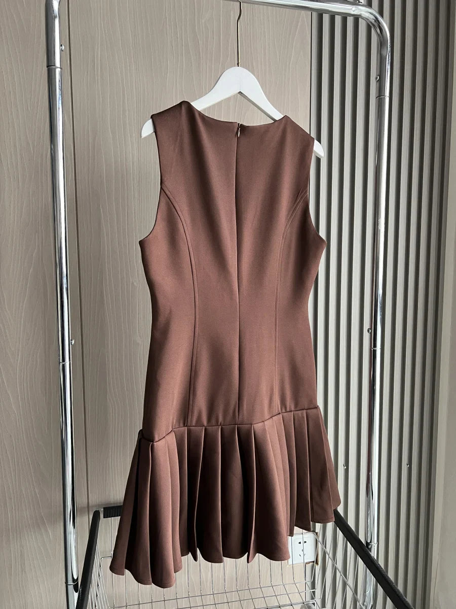 Dames Mouwloze Mini Jurk Met Plooirok En Strakke Taille - Feestelijke Zomerstijl-2