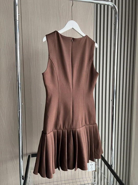 Dames Mouwloze Mini Jurk Met Plooirok En Strakke Taille - Feestelijke Zomerstijl-2