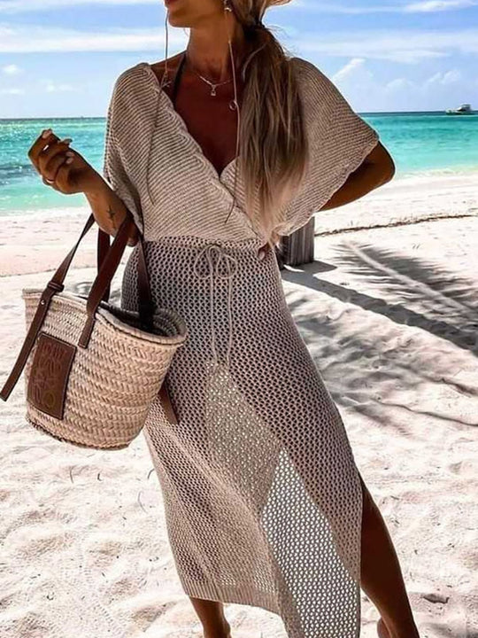 Dames Strandjurk Gehaakt met Korte Mouwen en Elegante Split - Fleur-1