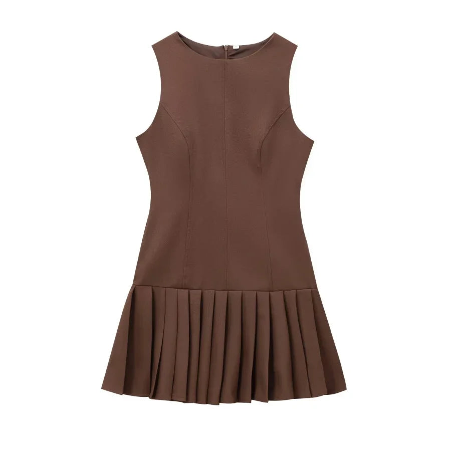 Dames Mouwloze Mini Jurk Met Plooirok En Strakke Taille - Feestelijke Zomerstijl-3
