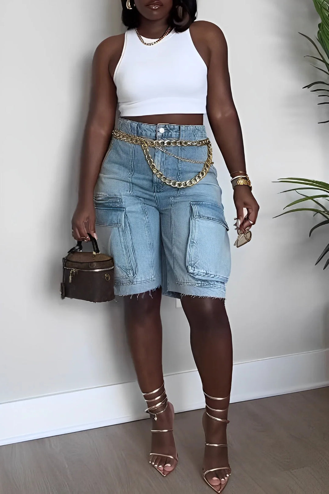 Dames Korte Broek Denim Cargo Comfortabele Pasvorm - Helena-2