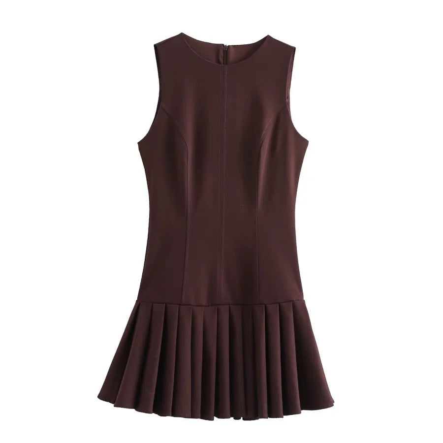 Dames Mouwloze Mini Jurk Met Plooirok En Strakke Taille - Feestelijke Zomerstijl-4