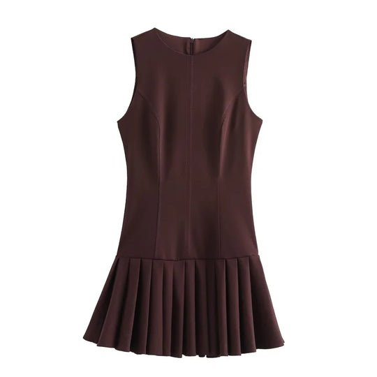 Dames Mouwloze Mini Jurk Met Plooirok En Strakke Taille - Feestelijke Zomerstijl-4