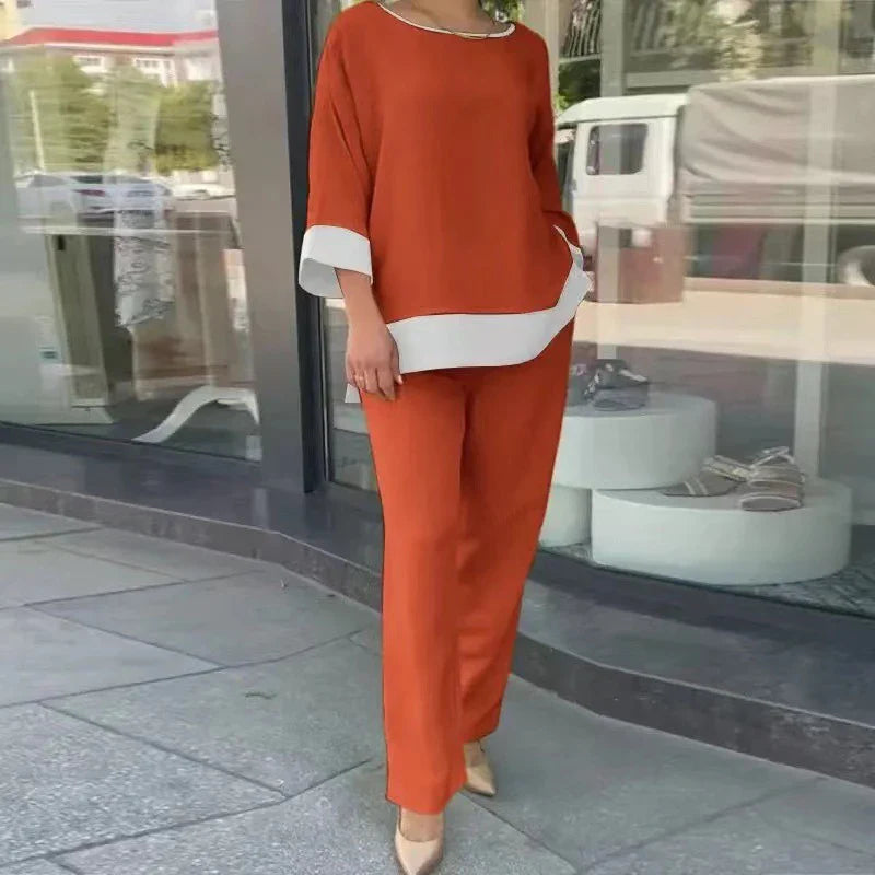 Dames Co Ord Set Luchtige Top en Rechte Broek - Savannah-5