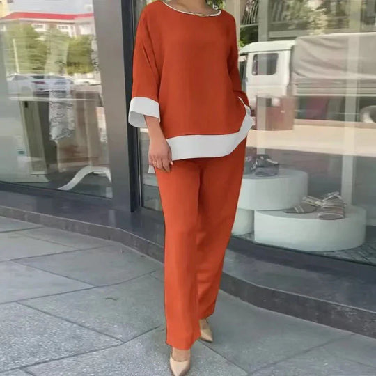 Dames Co Ord Set Luchtige Top en Rechte Broek - Savannah-5