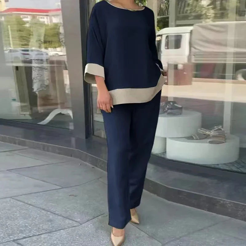 Dames Co Ord Set Luchtige Top en Rechte Broek - Savannah-4