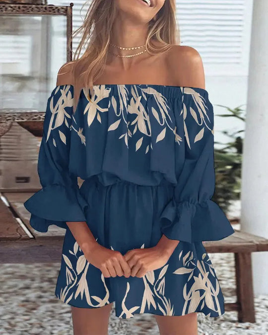 Dames Off-Shoulder Geprinte Lange Jurk Voor Feestelijke Gelegenheden - Elsie-6