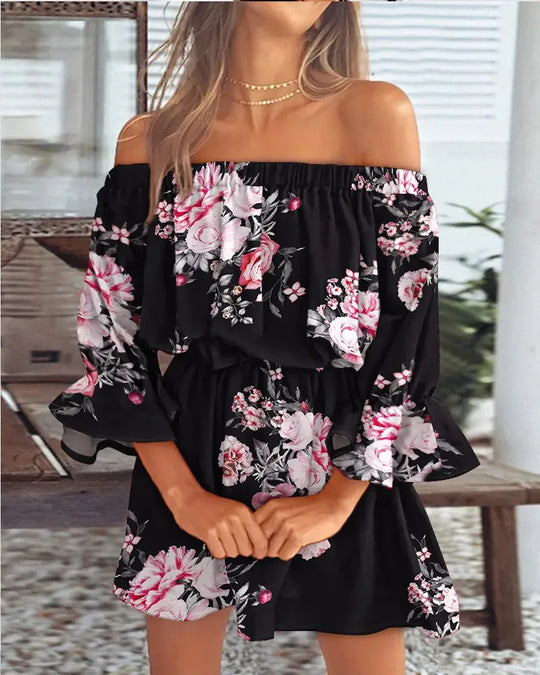 Dames Off-Shoulder Geprinte Lange Jurk Voor Feestelijke Gelegenheden - Elsie-1