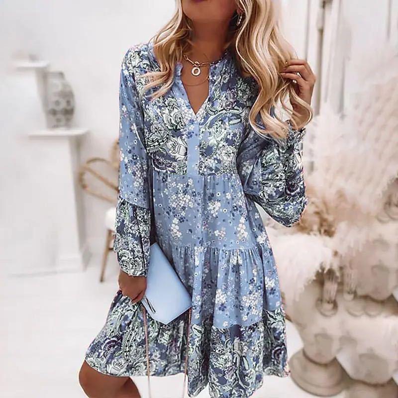 Dames Zomerjurk Veelkleurige V-hals Stijlvol Ontwerp - Leah-4