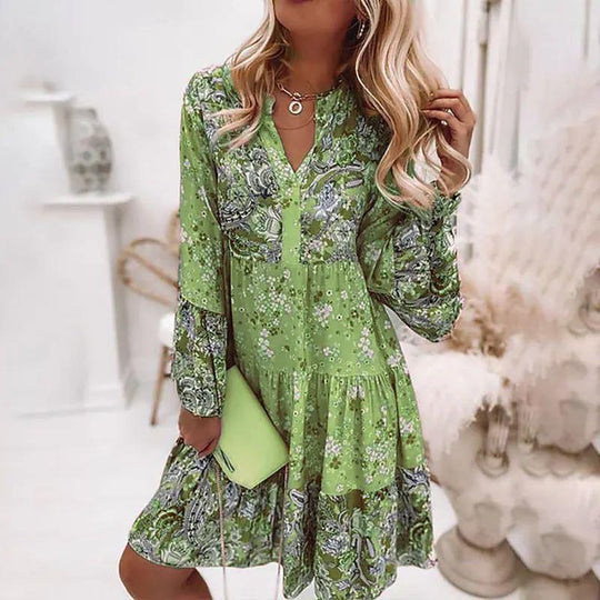 Dames Zomerjurk Veelkleurige V-hals Stijlvol Ontwerp - Leah-1