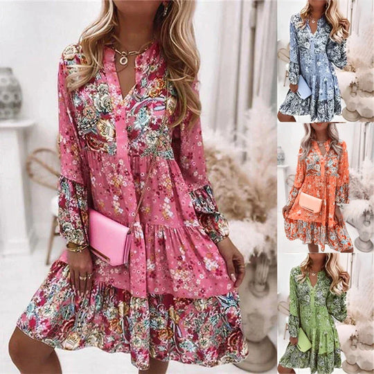 Dames Zomerjurk Veelkleurige V-hals Stijlvol Ontwerp - Leah-5