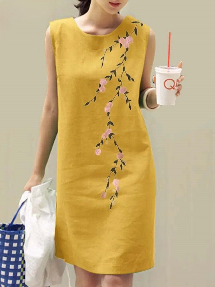 Variant image for Dames Zomer Lange Jurk Bloemen Borduursel Mouwloos - Sofia-6