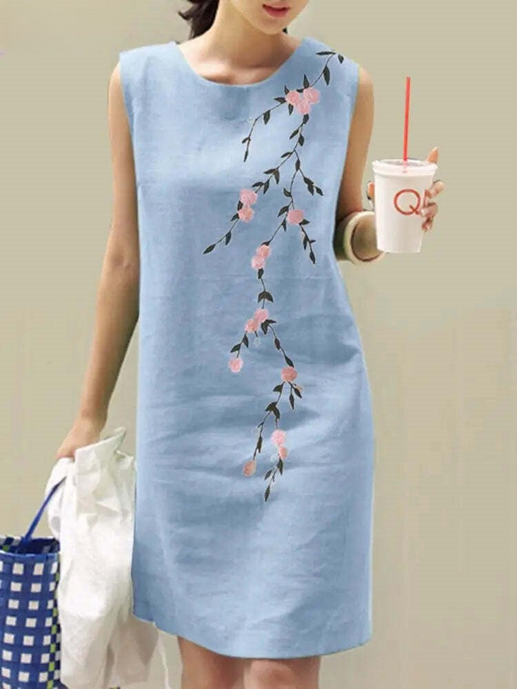 Dames Zomer Lange Jurk Bloemen Borduursel Mouwloos - Sofia-1
