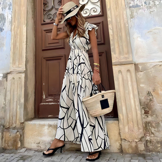 Dames Zomerjurk Ruches V-Hals Elegant Design - Mila-1