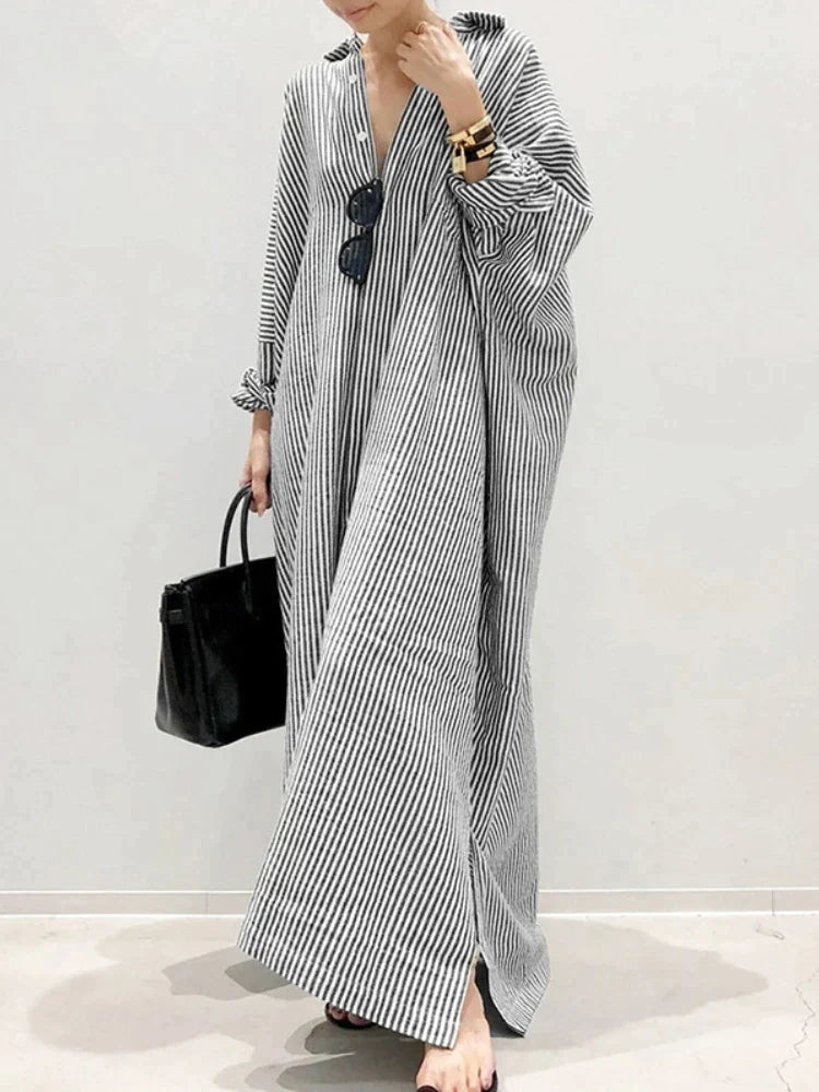 Dames Lange Jurk Elegante Gestreepte Vintage Stijl - Carmen-1
