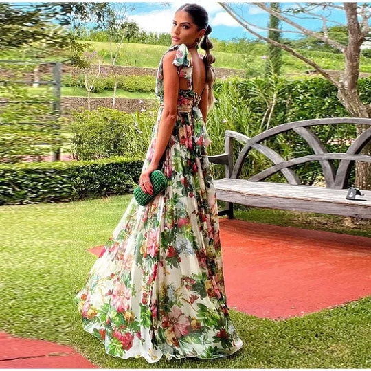 Dames Maxi Jurk Rugloos Bloemenprint Elegante Pasvorm - Jane-3