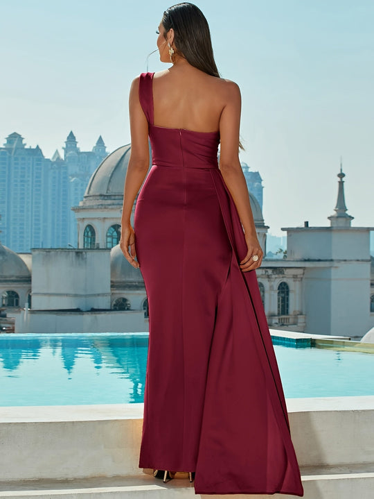 Dames One-Shoulder Galajurk Elegante Split Lang - Scarlett-5