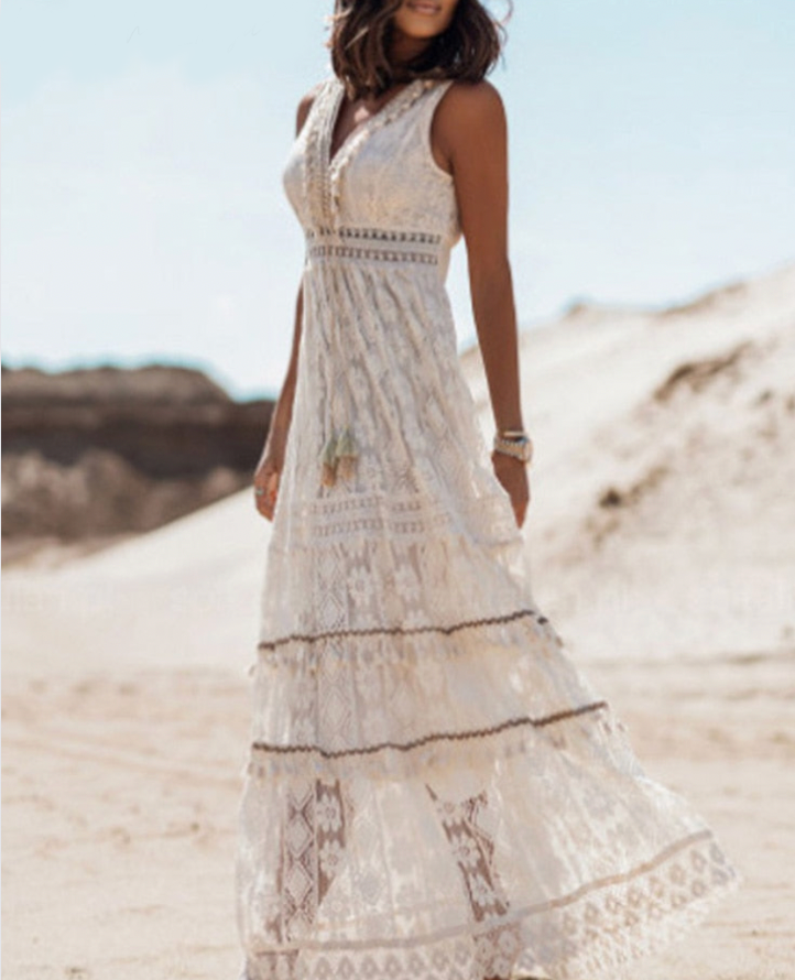 Dames Lange Jurk Ademend Boho Ontwerp - Feestelijke Zomer Kleding - Karmina-3