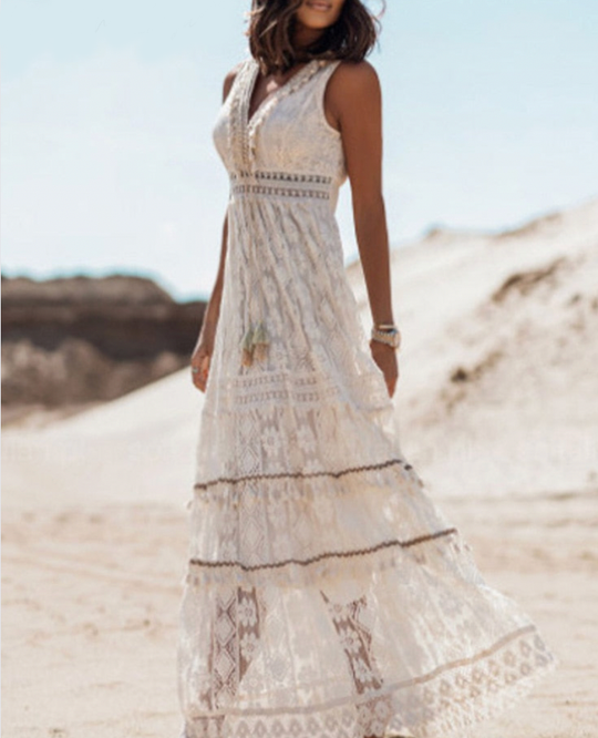 Dames Lange Jurk Ademend Boho Ontwerp - Feestelijke Zomer Kleding - Karmina-3
