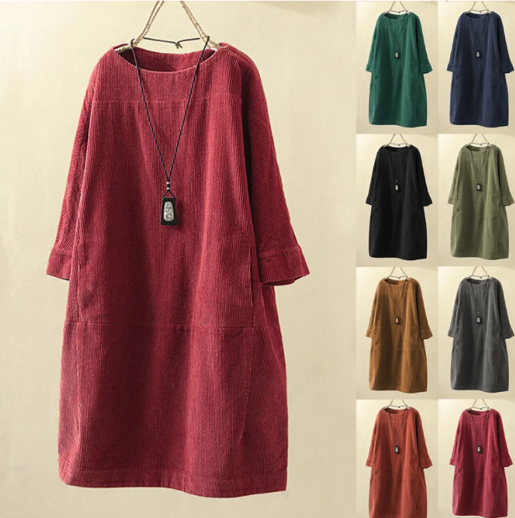 Dames A-lijn Jurk Comfortabel Ribfluweel Design - Ruby-2