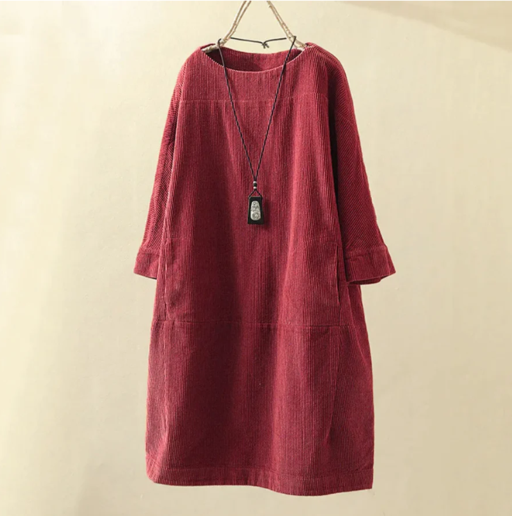 Dames A-lijn Jurk Comfortabel Ribfluweel Design - Ruby-1