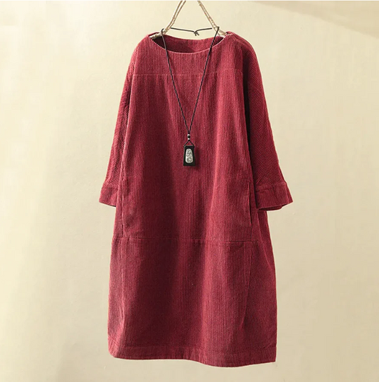 Dames A-lijn Jurk Comfortabel Ribfluweel Design - Ruby-1