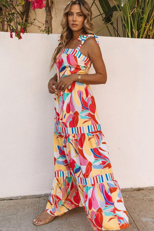 Variant image for Dames Mouwloze Maxi Jurk met Kleurrijke Print en Strikdetails - Emma-1