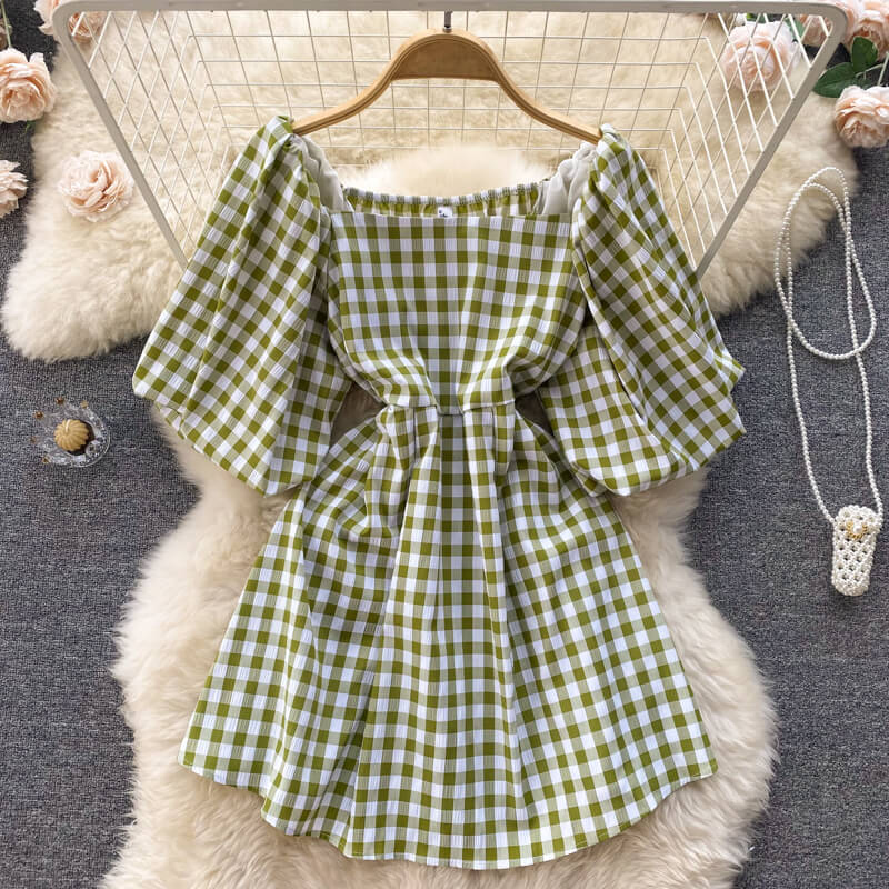 Variant image for Dames A-Lijn Jurk met Vierkante Kraag en Pofmouwen - Zomer Kleding - Emma-1