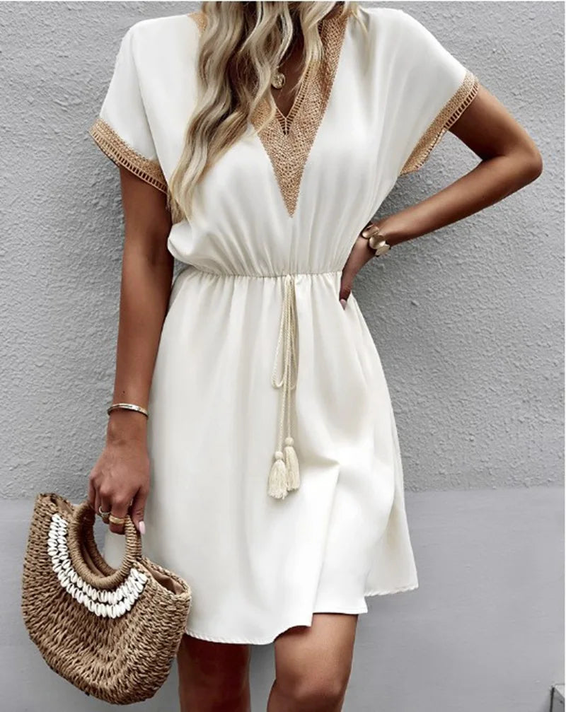 Dames Boheemse Zomerjurk Lichte Stof met Kantafwerking - Adrianna-2