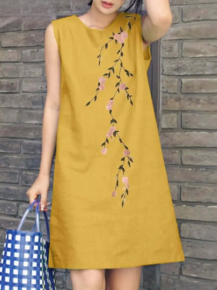 Dames Zomer Lange Jurk Bloemen Borduursel Mouwloos - Sofia-4