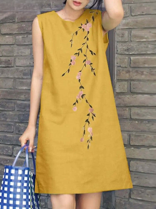 Dames Zomer Lange Jurk Bloemen Borduursel Mouwloos - Sofia-4