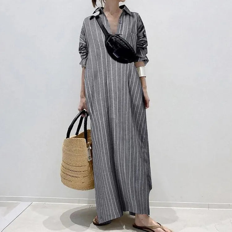 Dames Lange Jurk Elegante Gestreepte Vintage Stijl - Carmen-4