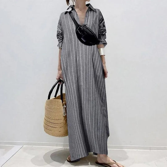 Dames Lange Jurk Elegante Gestreepte Vintage Stijl - Carmen-4