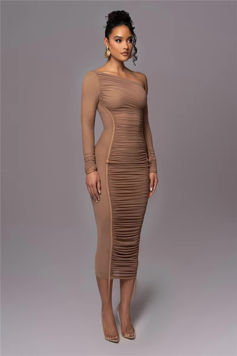 Dames Zwarte Midi Jurk Flatterend Silhouet van Luxe Polyester - Lilia-3