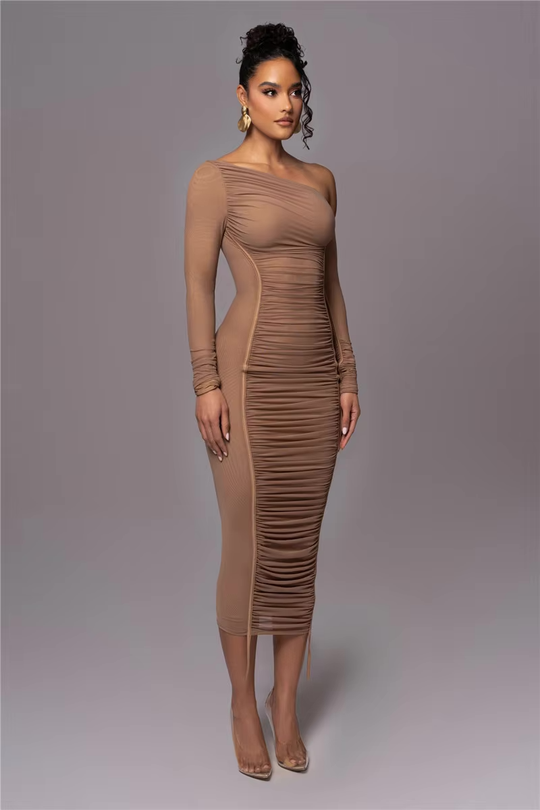 Dames Zwarte Midi Jurk Flatterend Silhouet van Luxe Polyester - Lilia-3