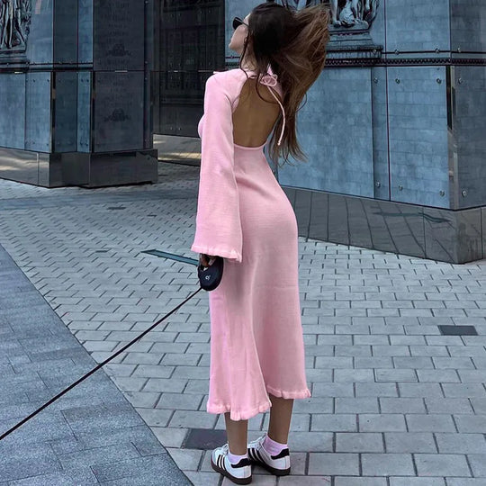Rugloze gebreide jurk voor vrouwen