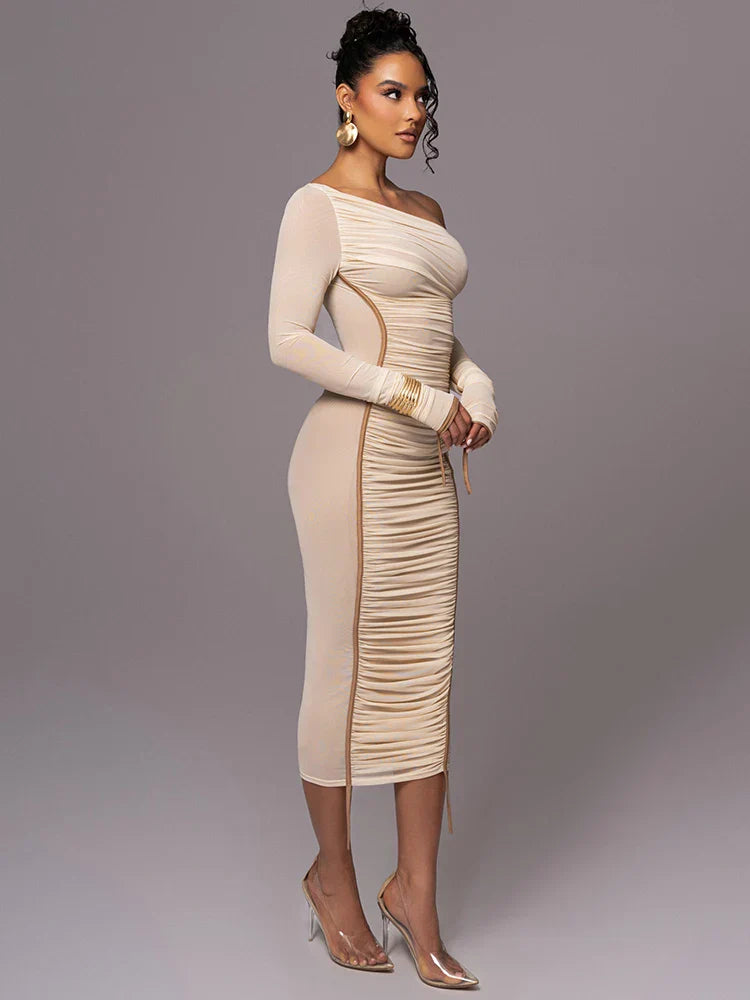Dames Zwarte Midi Jurk Flatterend Silhouet van Luxe Polyester - Lilia-6
