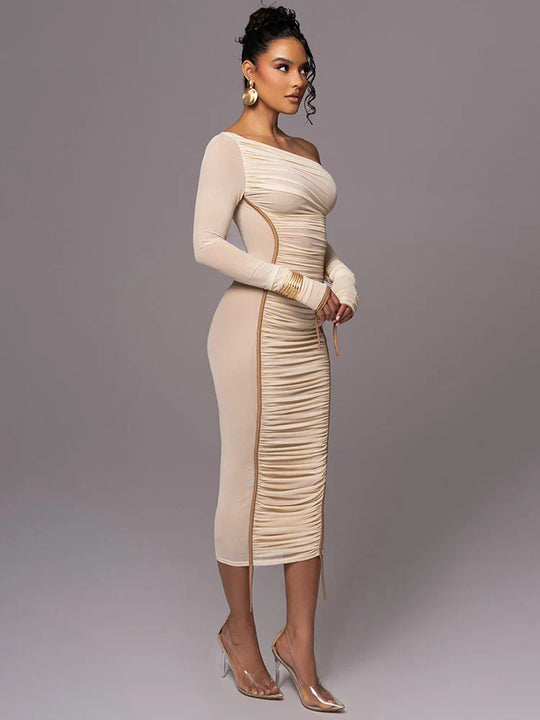 Dames Zwarte Midi Jurk Flatterend Silhouet van Luxe Polyester - Lilia-6