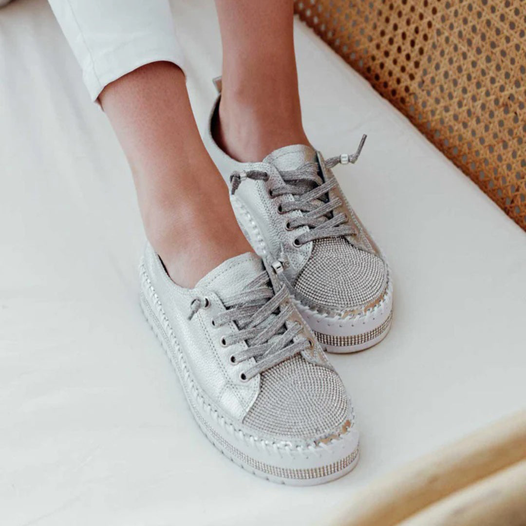 Dames Sneakers Witte Met Fonkelende Diamanten Accenten - Mariana-2