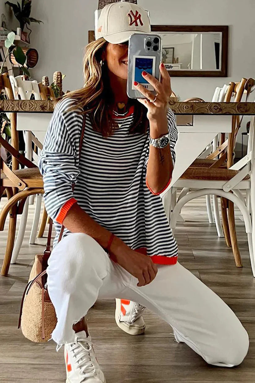 Sweatshirt Dames | Gestreept | Losse Pasvorm & Warm voor Koud Seizoen