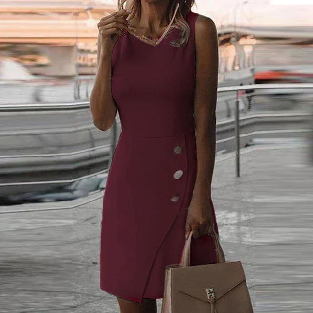 Variant image for Dames Mouwloze Jurk Elegante Knoopdetails voor Zomer - Tina-13
