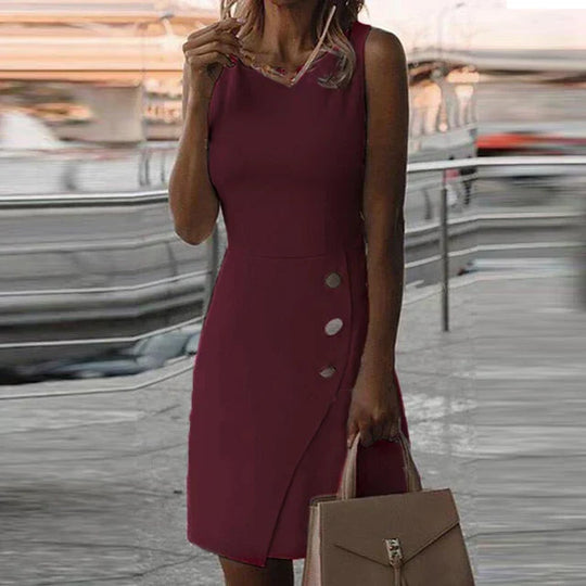 Variant image for Dames Mouwloze Jurk Elegante Knoopdetails voor Zomer - Tina-13