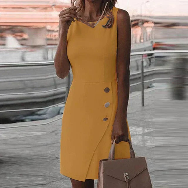 Dames Mouwloze Jurk Elegante Knoopdetails voor Zomer - Tina-6